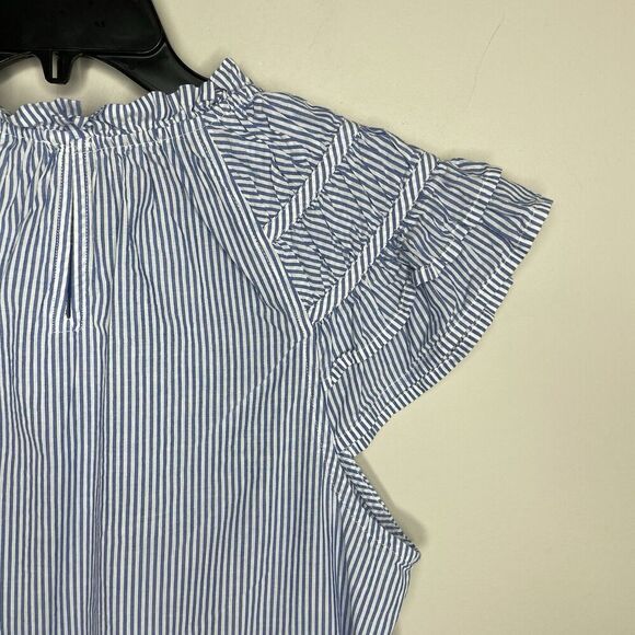 J.CREW Top Women Medium Blue Striped NEW Flutter Sleeve Blouse 100% Cotton CA403 - Picture 8 of 13